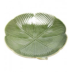 Travessa Folha 20cm Decorativa De Cerâmica Banana Leaf Verde